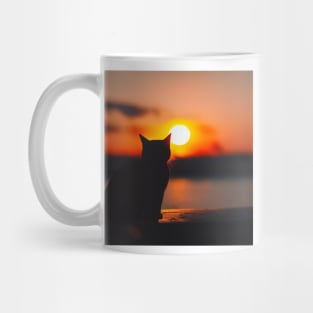Black Cat Watching Sunset Mug